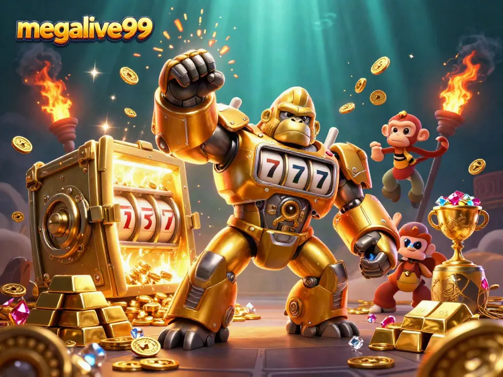Megalive99 menghadirkan pengalaman bermain kasino yang mendebarkan dengan karakter gorilla emas dan elemen jackpot yang mengesankan.