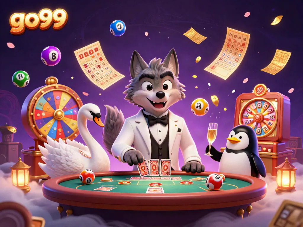Experience exciting gameplay at go99 with a 3D cartoon scene featuring vibrant casino elements.