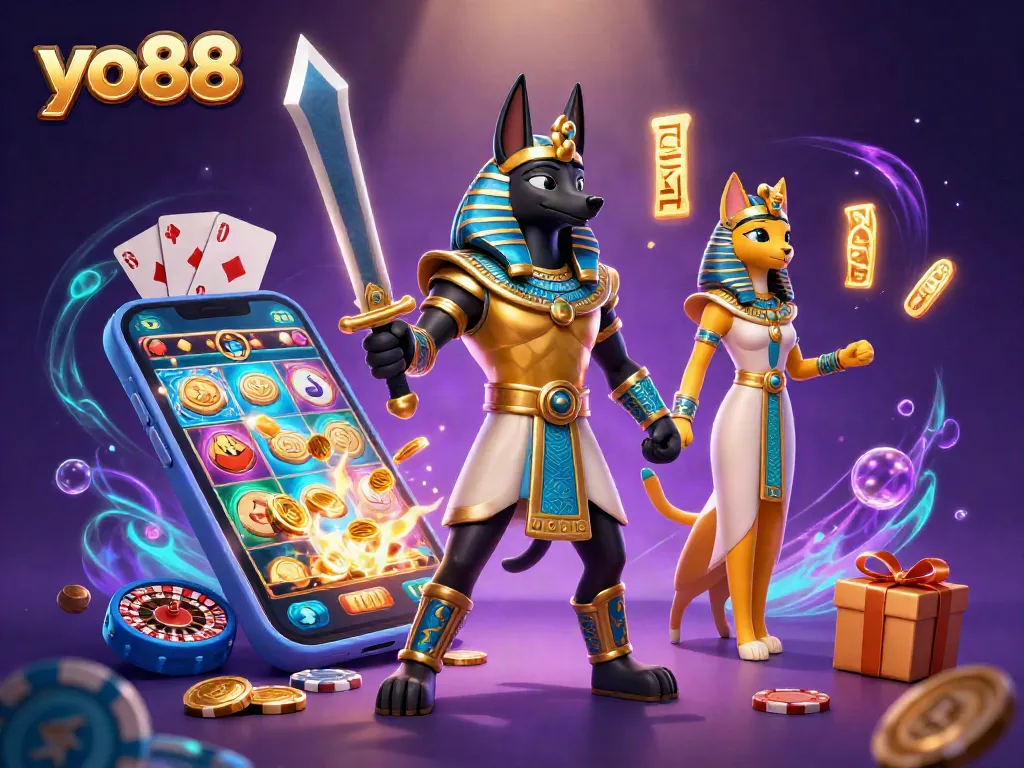 Experience the thrill of yo88 with immersive gaming moments, featuring Anubis and Bastet.
