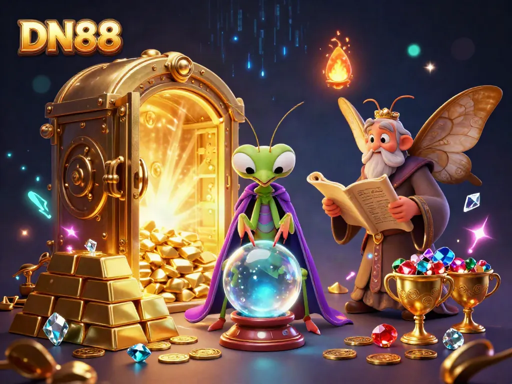 Experience the allure of DN88 with enchanting characters in a vibrant casino scene filled with treasures.