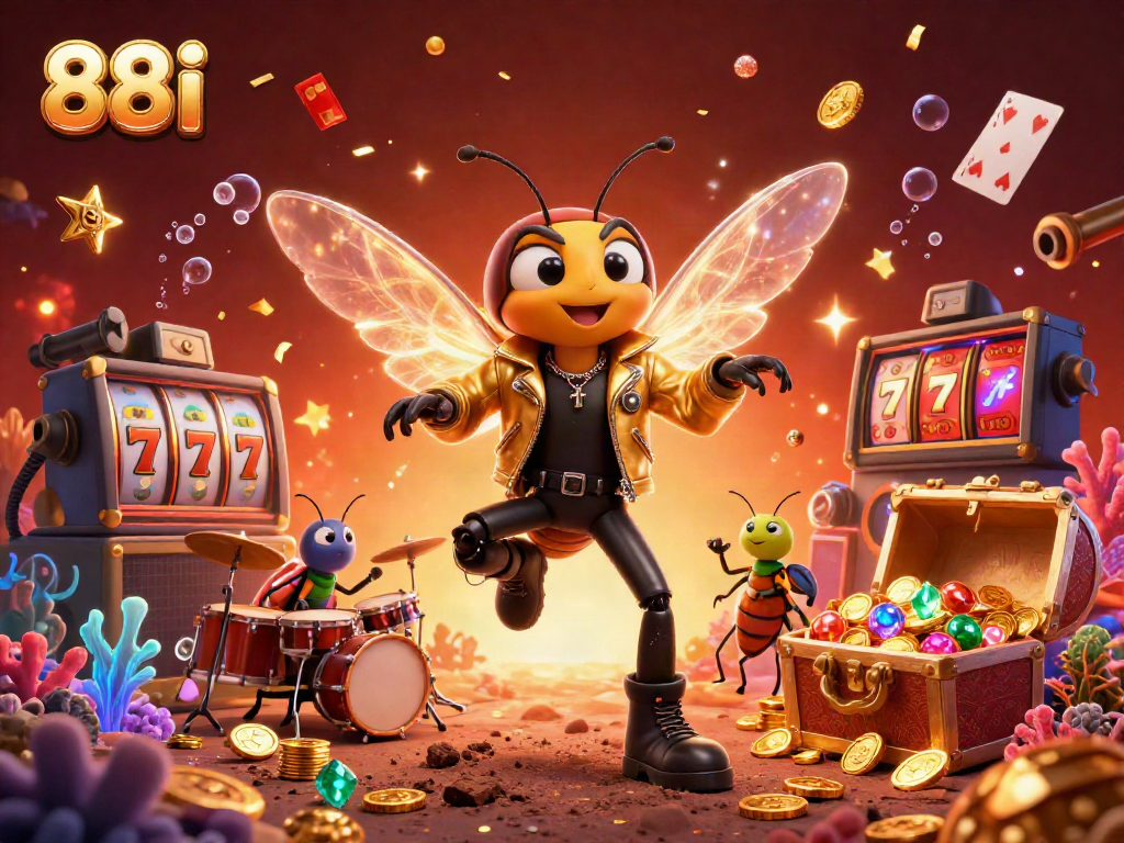 Experience the excitement of 88i with vibrant casino elements, including slot machines and gold treasure.