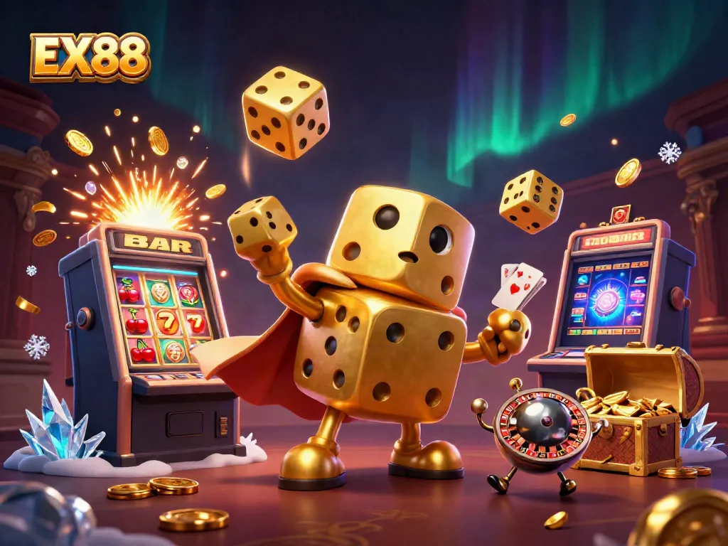 Experience thrilling gaming excitement with EX88's jackpot explosion and animated characters.
