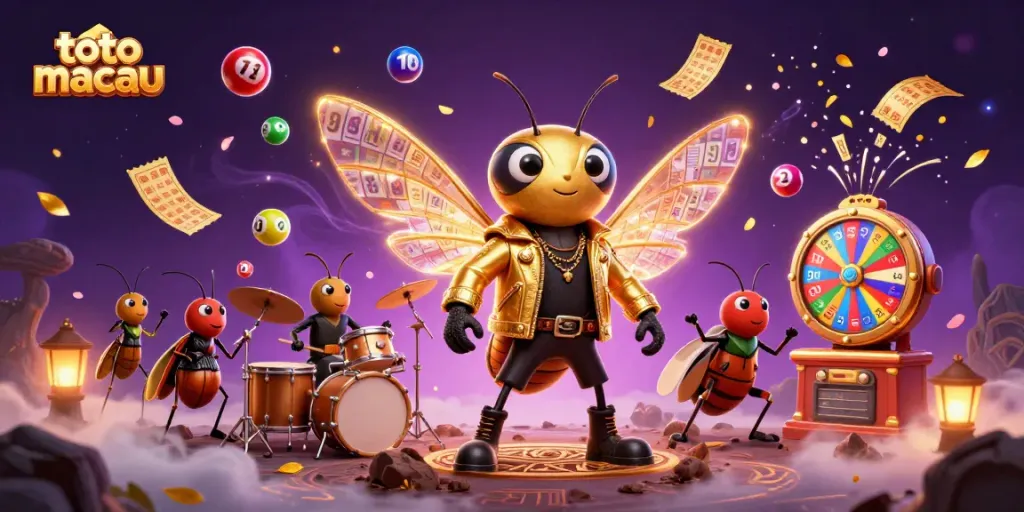 Saksikan toto macau dalam ilustrasi 3D dengan karakter menarik dan elemen permainan lotere.