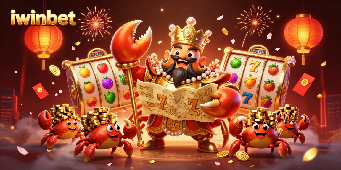 Experience the thrill of iwinbet with a royal golden crab emperor and vibrant gaming elements.