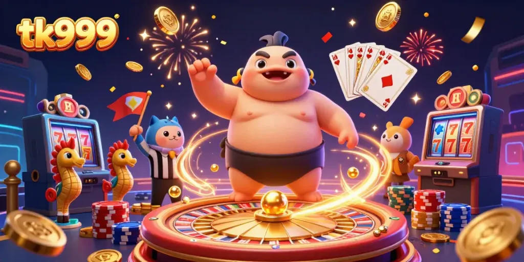 Engage with tk999 gameplay, featuring vibrant underwater casino elements and dynamic characters.