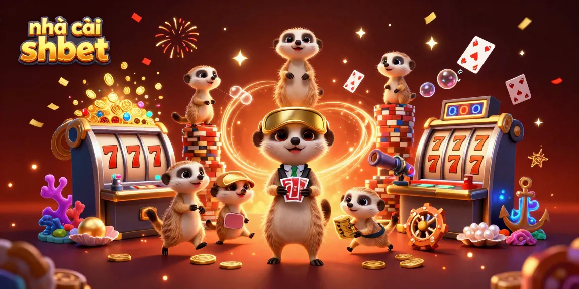 Experience the thrill of nhà cái shbet as meerkats run a vibrant casino with gold coins and festive elements.