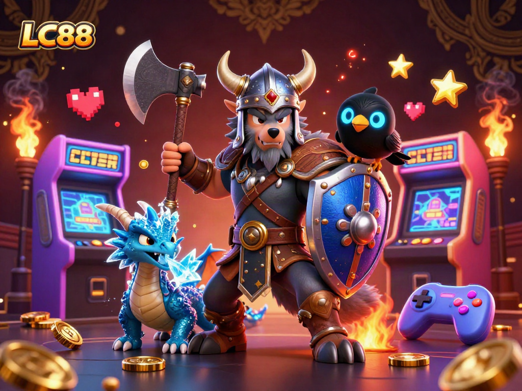 Engage with LC88's thrilling gaming adventure featuring dynamic characters and colorful casino elements.