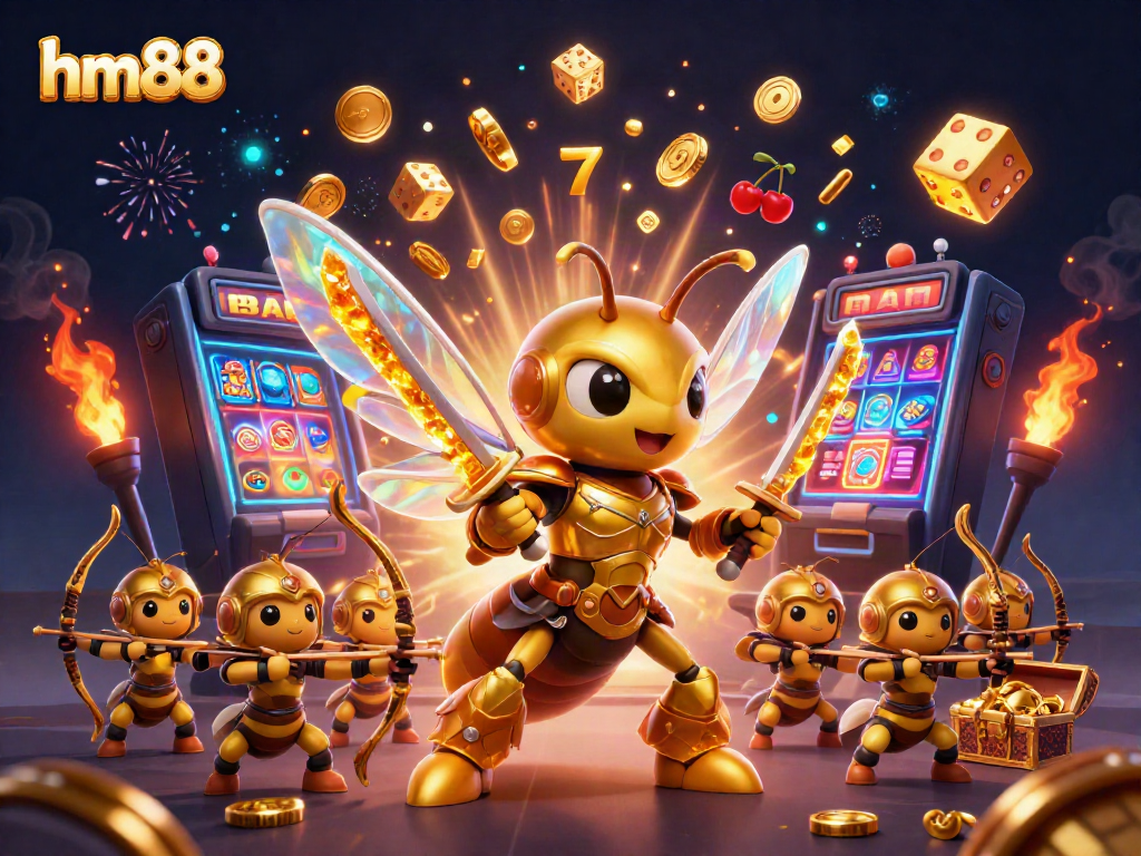 Experience exhilarating gameplay with hm88's dynamic casino scene, featuring action-packed slot visuals.