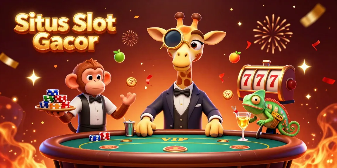 Situs Slot Gacor menghiasi kasino dengan jerapah mengenakan jas, monyet pelayan, dan bunglon bartender.