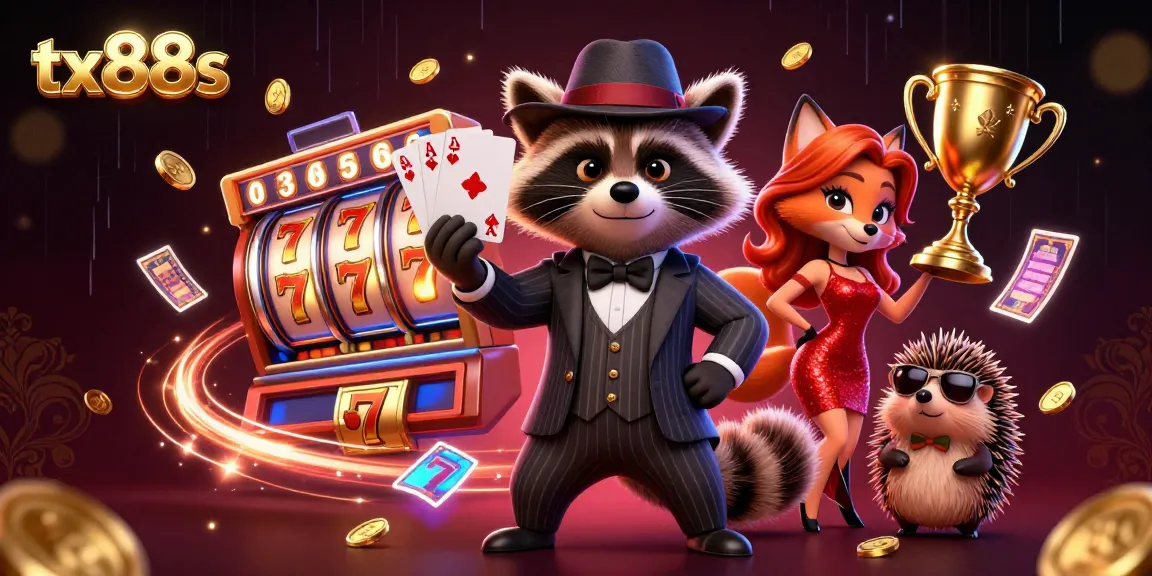 Experience the thrilling action of tx88s with vibrant casino characters and slot elements.