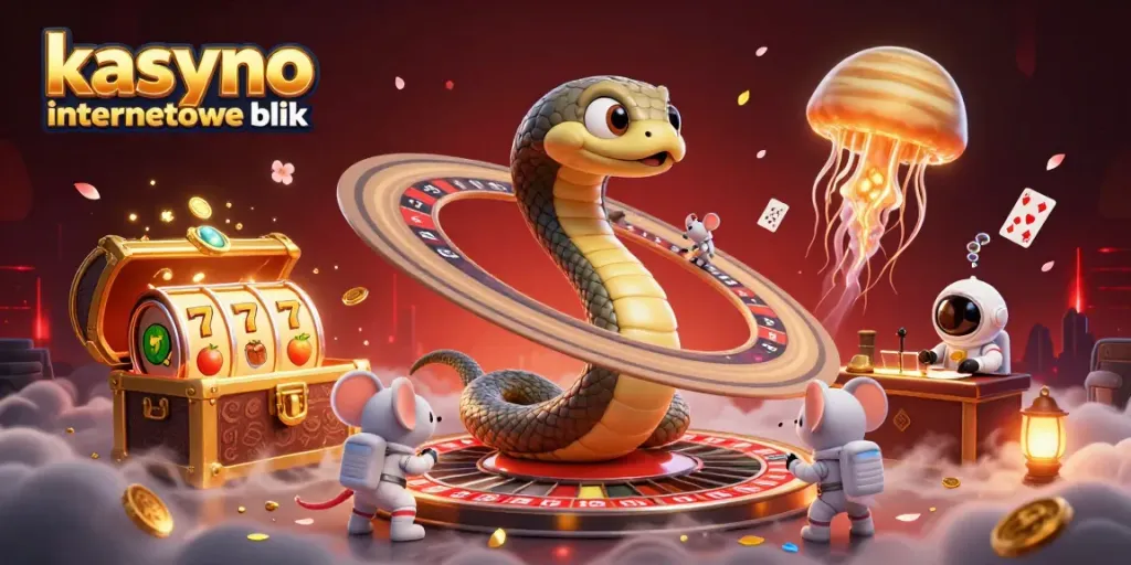 Experience the thrill of kasyno internetowe blik with a dynamic 3D illustration showcasing a Saturn ring snake as a roulette wheel.