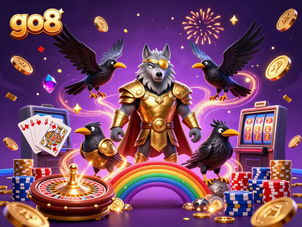 Experience thrilling gaming with the go8 platform, featuring Norse mythology characters and vibrant casino elements.