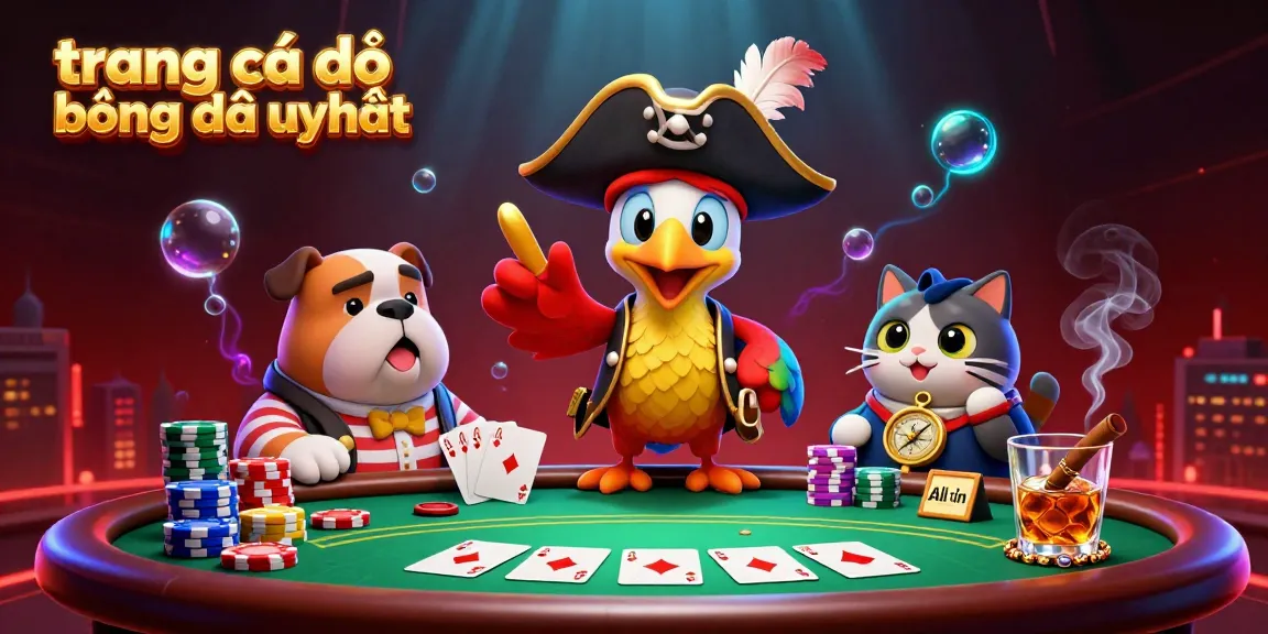 Engage with the vibrant scene of "trang cá độ bóng đá uy tín" featuring lively characters and dynamic poker elements.