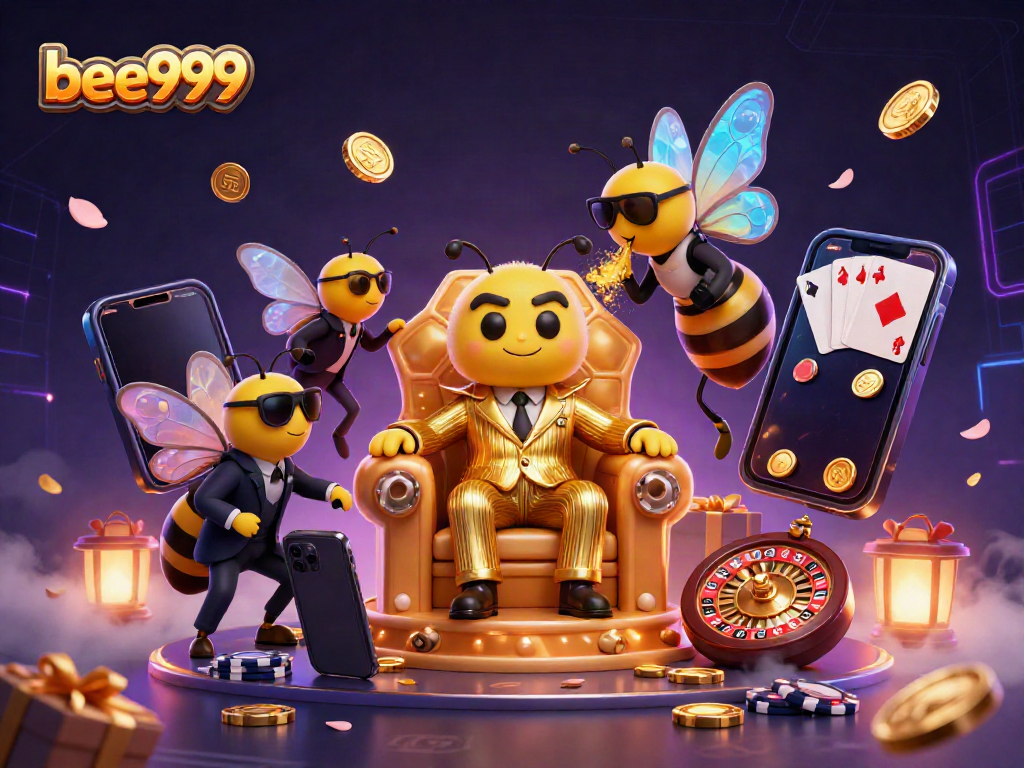 Experience thrilling gameplay with bee999 as a bumblebee mob boss presiding over a vibrant casino scene filled with games.