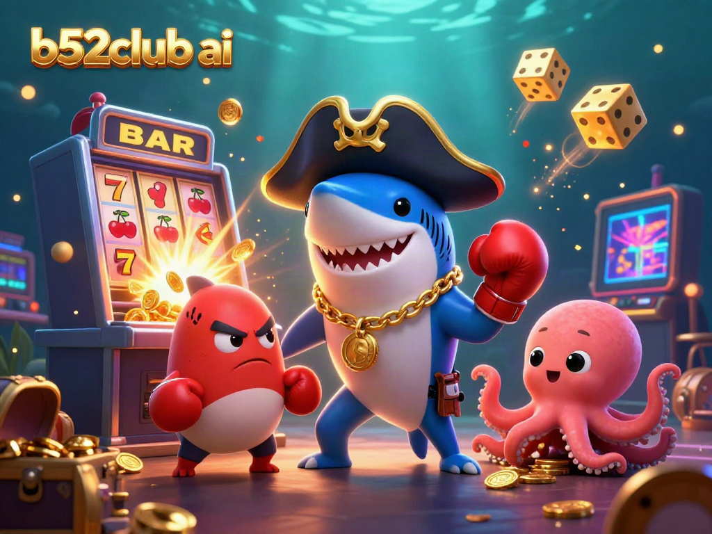 Win big with b52club ai as colorful characters celebrate around a dynamic casino scene.