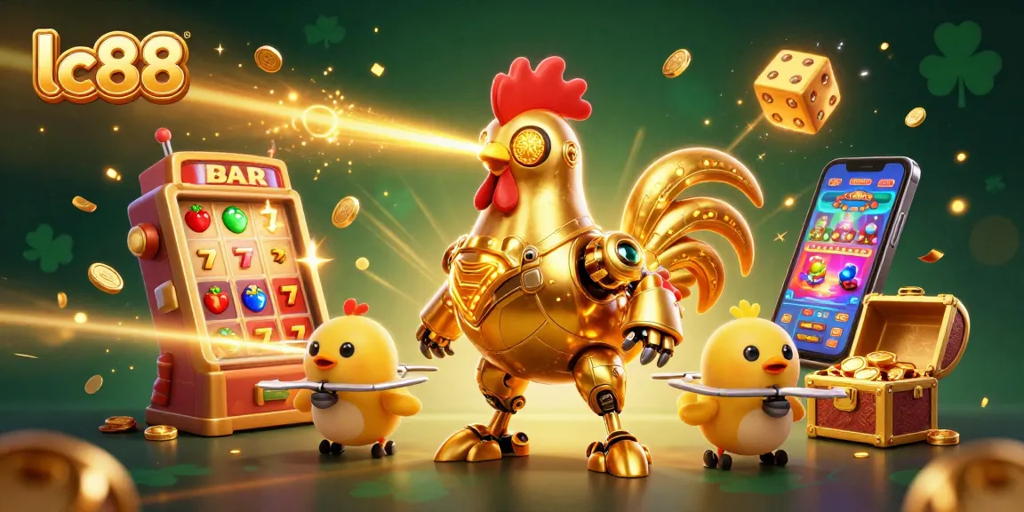 Play vibrant casino games with lc88 amidst golden coins and slot machines