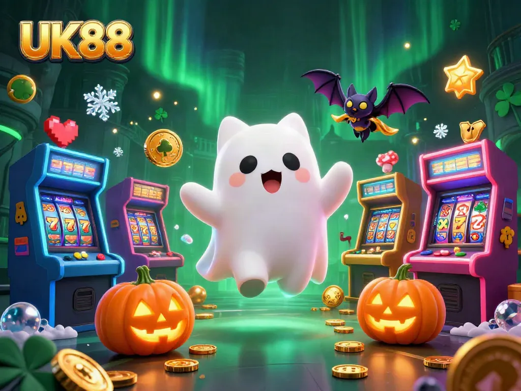 Experience thrilling slots with UK88 as a friendly ghost cat haunts the casino mansion.