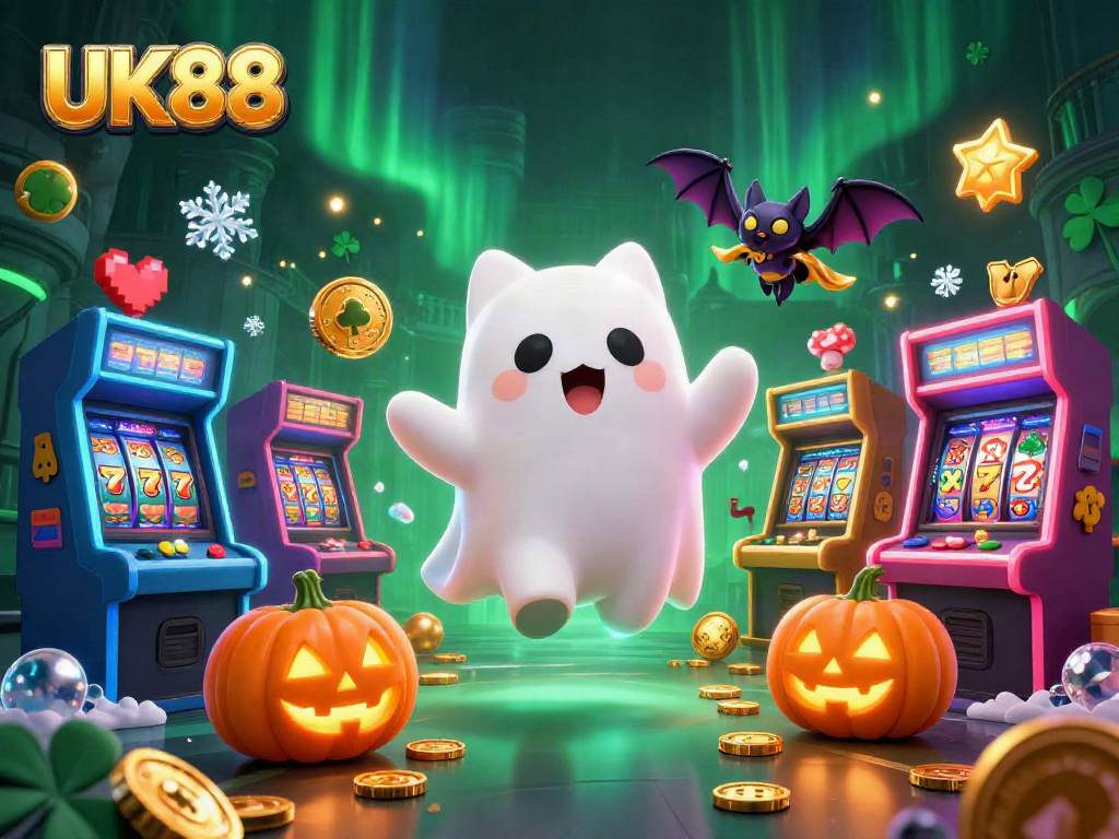 Experience thrilling slots with UK88 as a friendly ghost cat haunts the casino mansion.