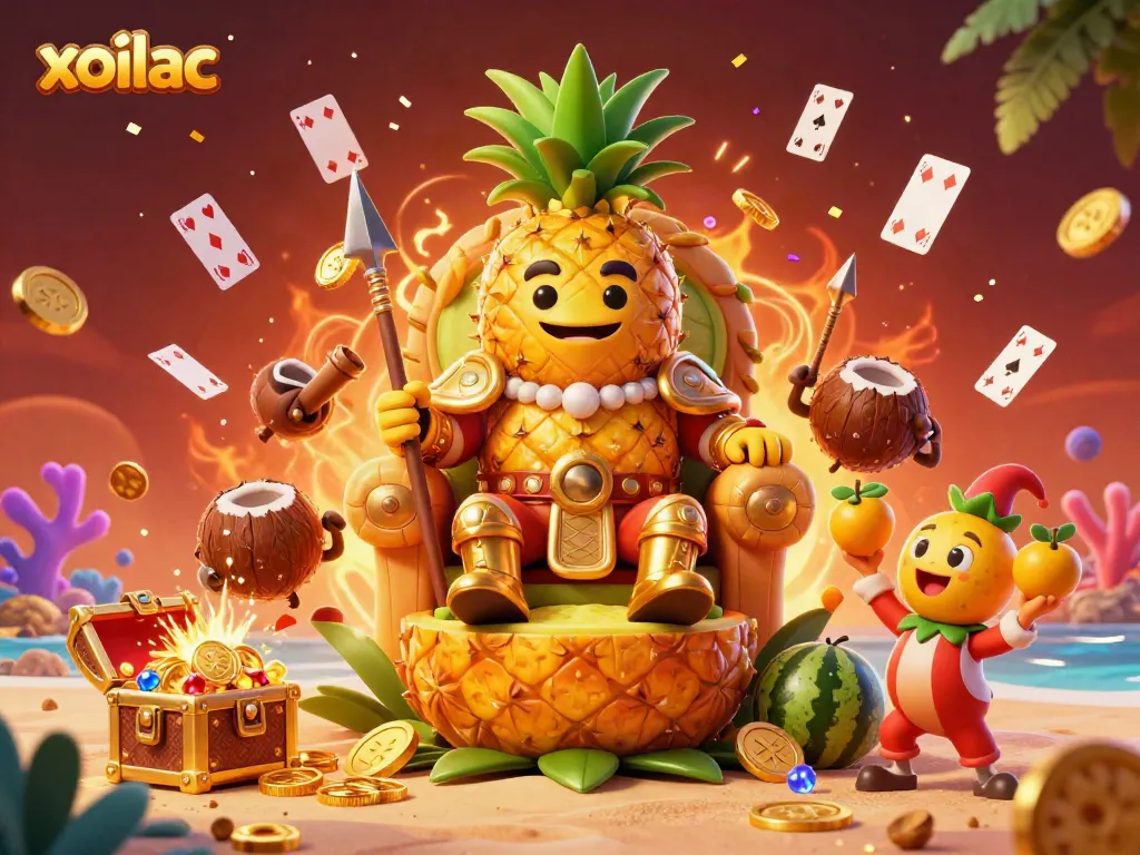 Xoilac brings thrilling casino energy with a tropical king, bodyguards, and vibrant treasures.