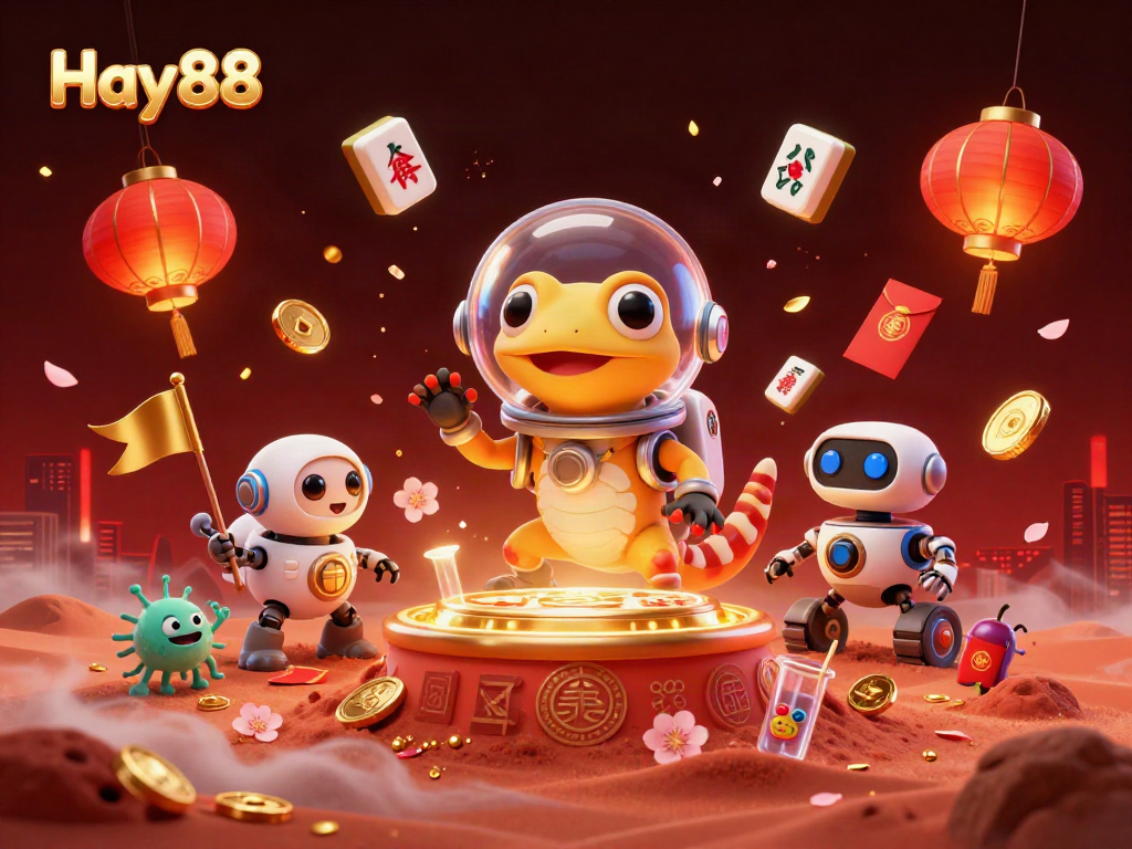 Experience the vibrant casino world at Hay88 with a Martian gecko unveiling treasures.