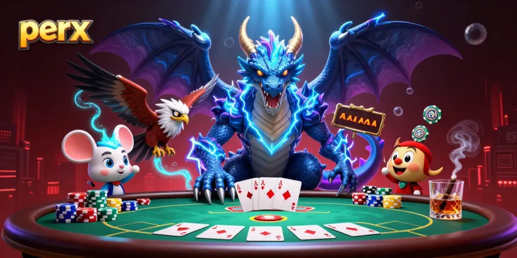 Activate your luck with perx and the thunder dragon at a vibrant poker table.