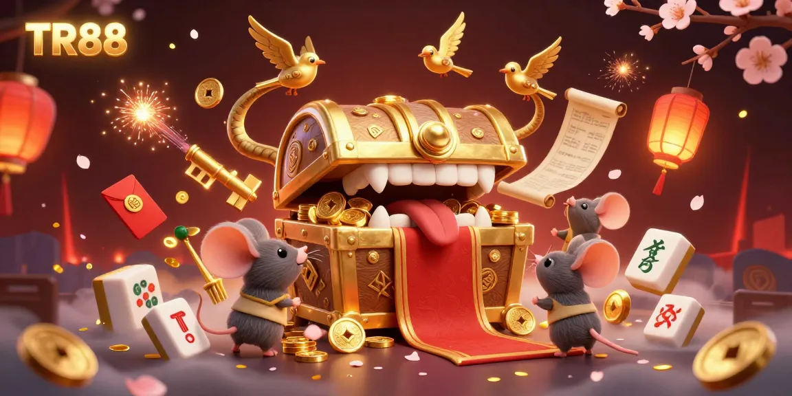 Experience the excitement of TR88 with vibrant 3D treasure chest and adventure elements in a gaming paradise.