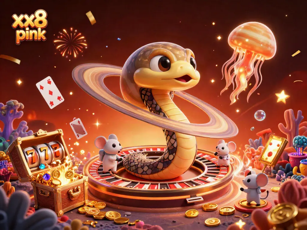 Experience exhilarating bets at xx8 pink with a vibrant scene of cosmic casino elements.