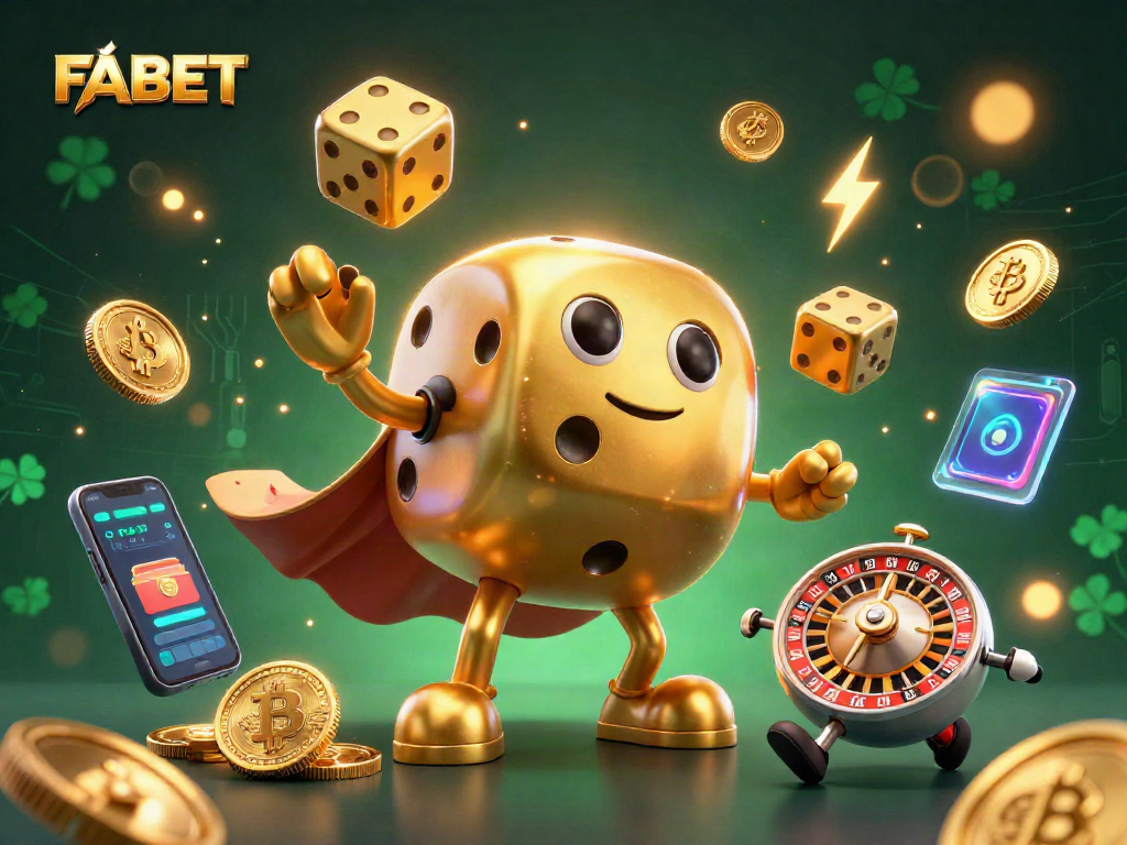 Engage with FABET's lively 3D casino illustration showcasing dynamic gaming characters and crypto elements.