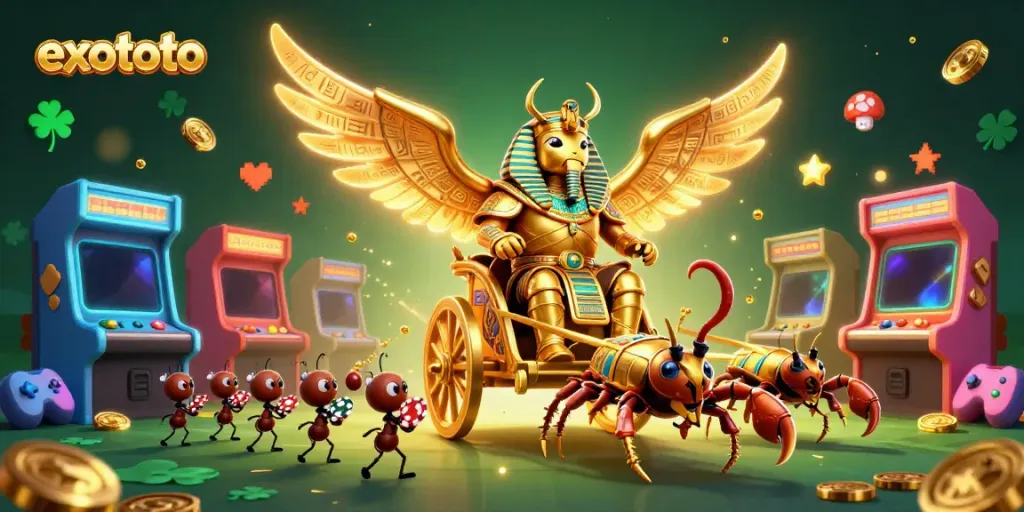 Jelajahi keunikan Exototo dengan karakter dan elemen permainan slot menari di arena.