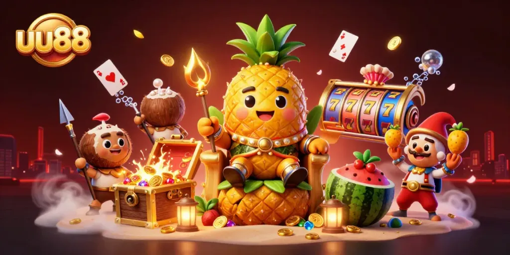 Engage with uu88's vibrant casino atmosphere filled with colorful treasures and dynamic game elements.