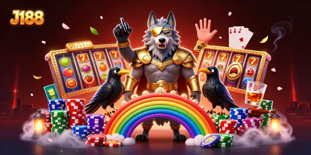 Experience thrilling gameplay at J188 with 3D Norse mythology-themed characters and vibrant casino elements.