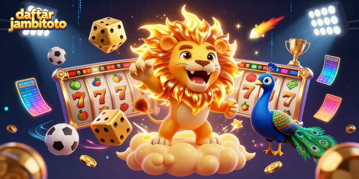 Engage your skills with daftar jambitoto in a vibrant casino-themed 3D illustration featuring lucky symbols.