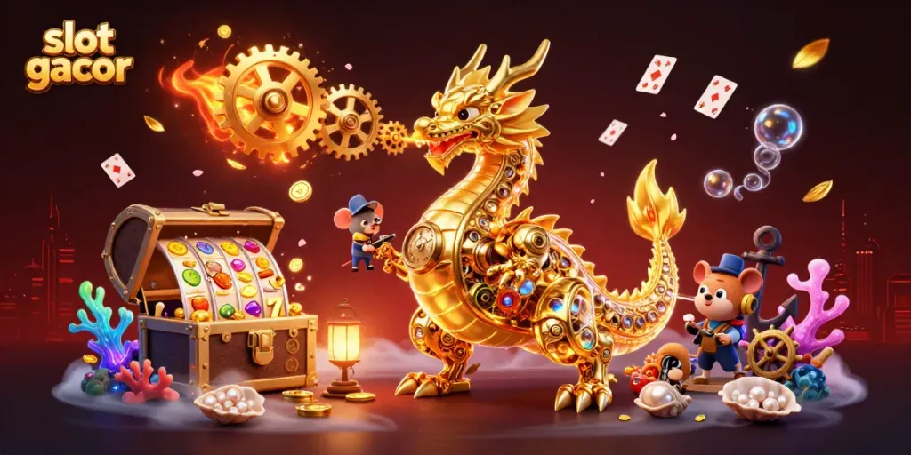 Melihat slot gacor yang memikat dengan karakter naga dan elemen kasino menarik.
