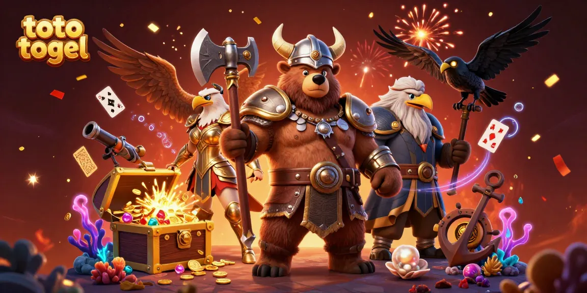 Toto togel jadi lebih menarik dengan gambar karakter Viking dan elemen kasino yang penuh warna