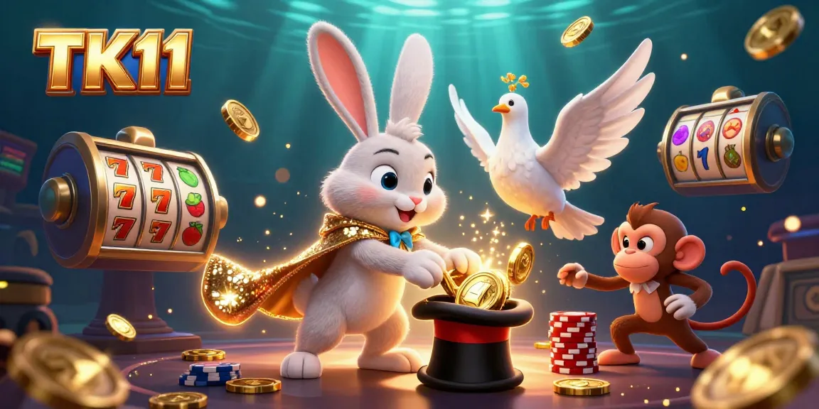 Join the magical TK11 adventure with a rabbit pulling coins and a monkey with poker chips.