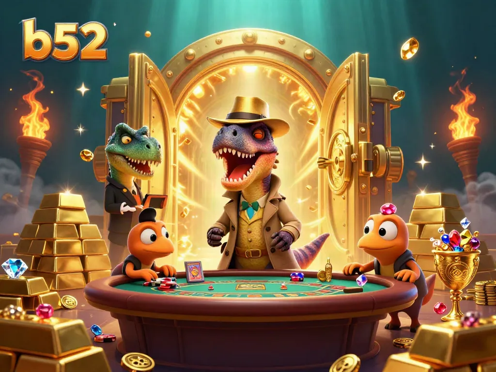 B52 velociraptor stealthily counts cards at a blackjack table under gold light, showcasing exciting casino action.