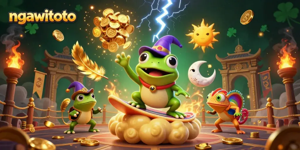 Menang besar di NGAWITOTO dengan slot penuh koin emas dan keberuntungan dalam ilustrasi 3D yang menarik.