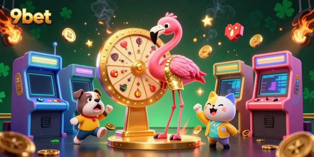 Experience thrilling wins at 9bet with a lively game show scene showcasing excitement and prizes.
