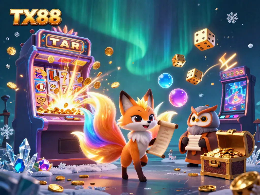 Experience the thrilling world of TX88 with vibrant casino elements and enchanting characters.