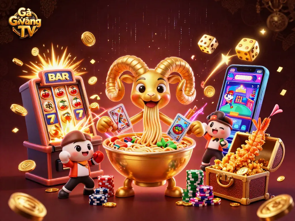 Experience high-stakes fun with Gà Vàng TV featuring lively 3D casino characters and dynamic game elements.