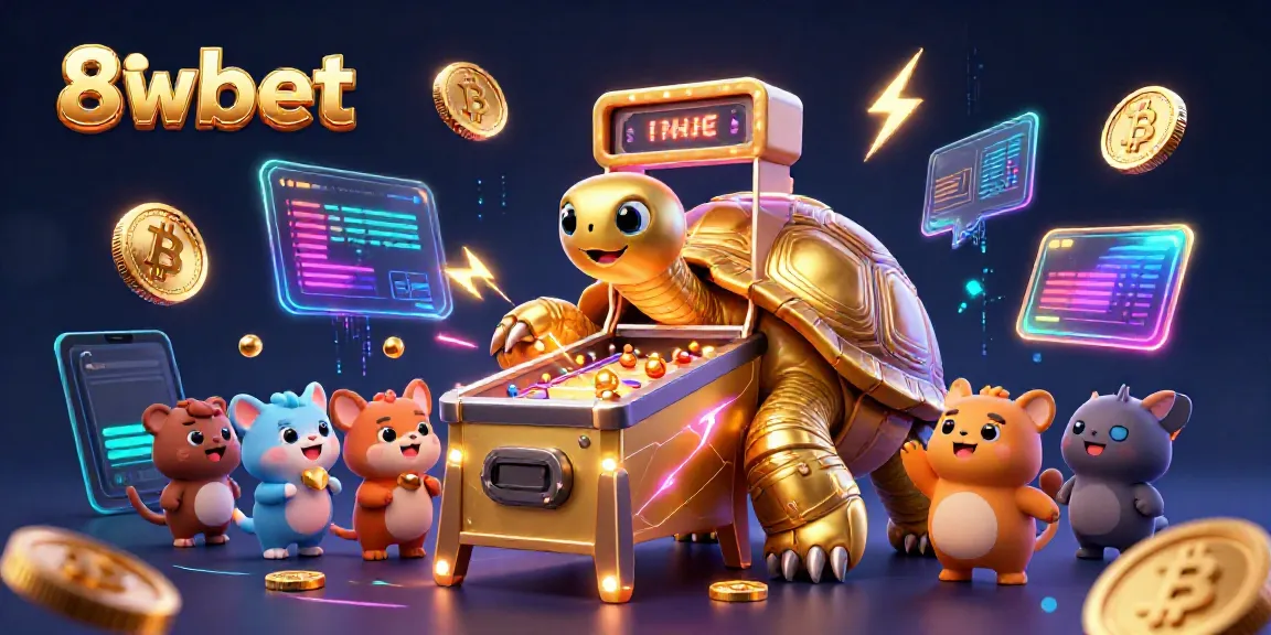 Experience thrilling gameplay with 8xbet's colossal tortoise pinball machine and vibrant crypto elements.