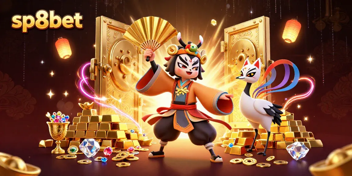 Experience the dazzling sp8bet online casino with captivating characters and treasure-filled gaming scene.