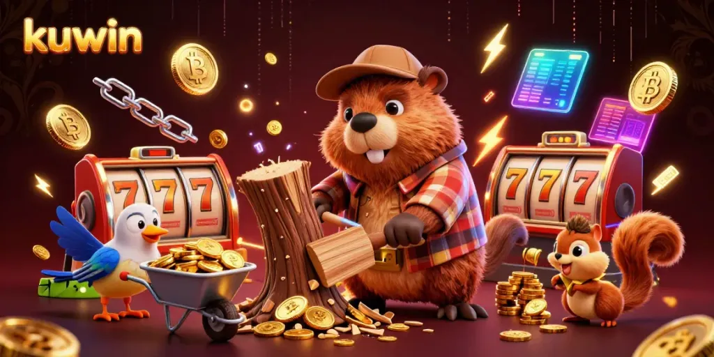 Experience the thrill of kuwin with lively characters surrounded by golden coins and vibrant casino themes.