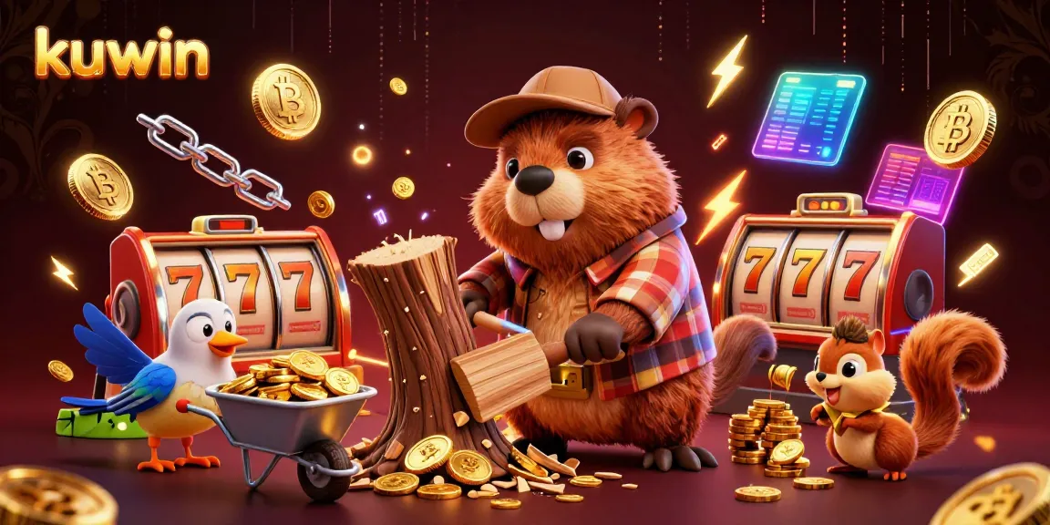 Experience the thrill of kuwin with lively characters surrounded by golden coins and vibrant casino themes.