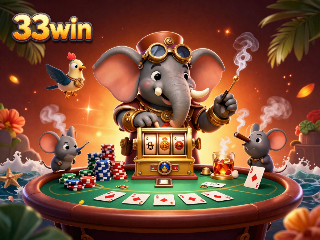 Spin and win big at 33win's vibrant casino world featuring steampunk characters and engaging gambling elements.