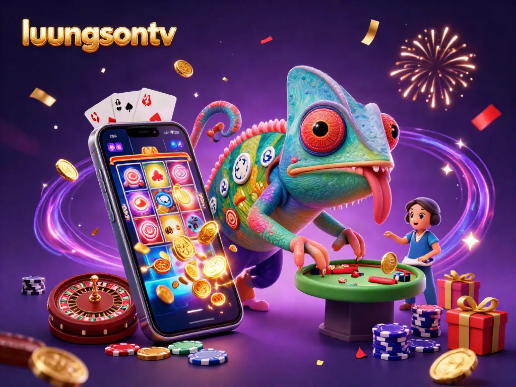 Experience excitement at luongsontv with a vibrant chameleon casino owner amid dynamic gaming elements.