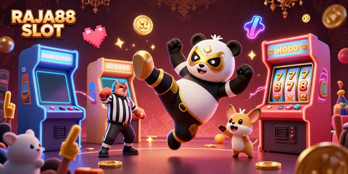 Experience the excitement of RAJA88 SLOT with dynamic gaming elements and vibrant cartoon characters.