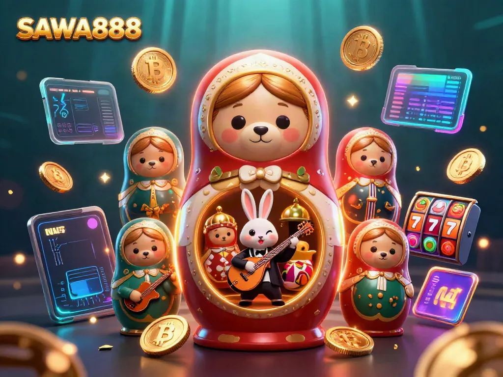 Experience slots excitement with SAWA888 featuring vibrant characters and crypto elements