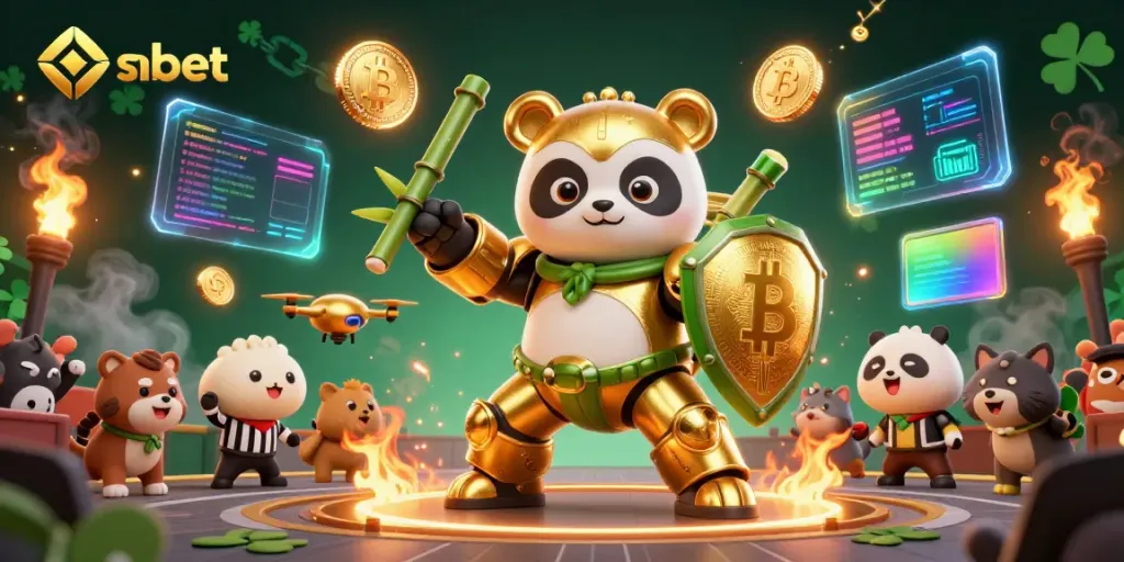 Experience shbet's exciting gameplay with a dynamic 3D panda battling in a lavish casino arena.