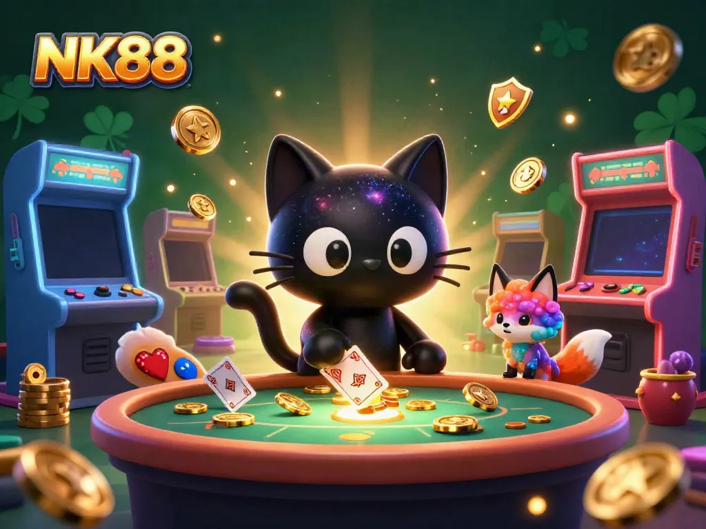 Engage with thrilling gameplay at NK88's vibrant cosmic casino featuring lively characters.